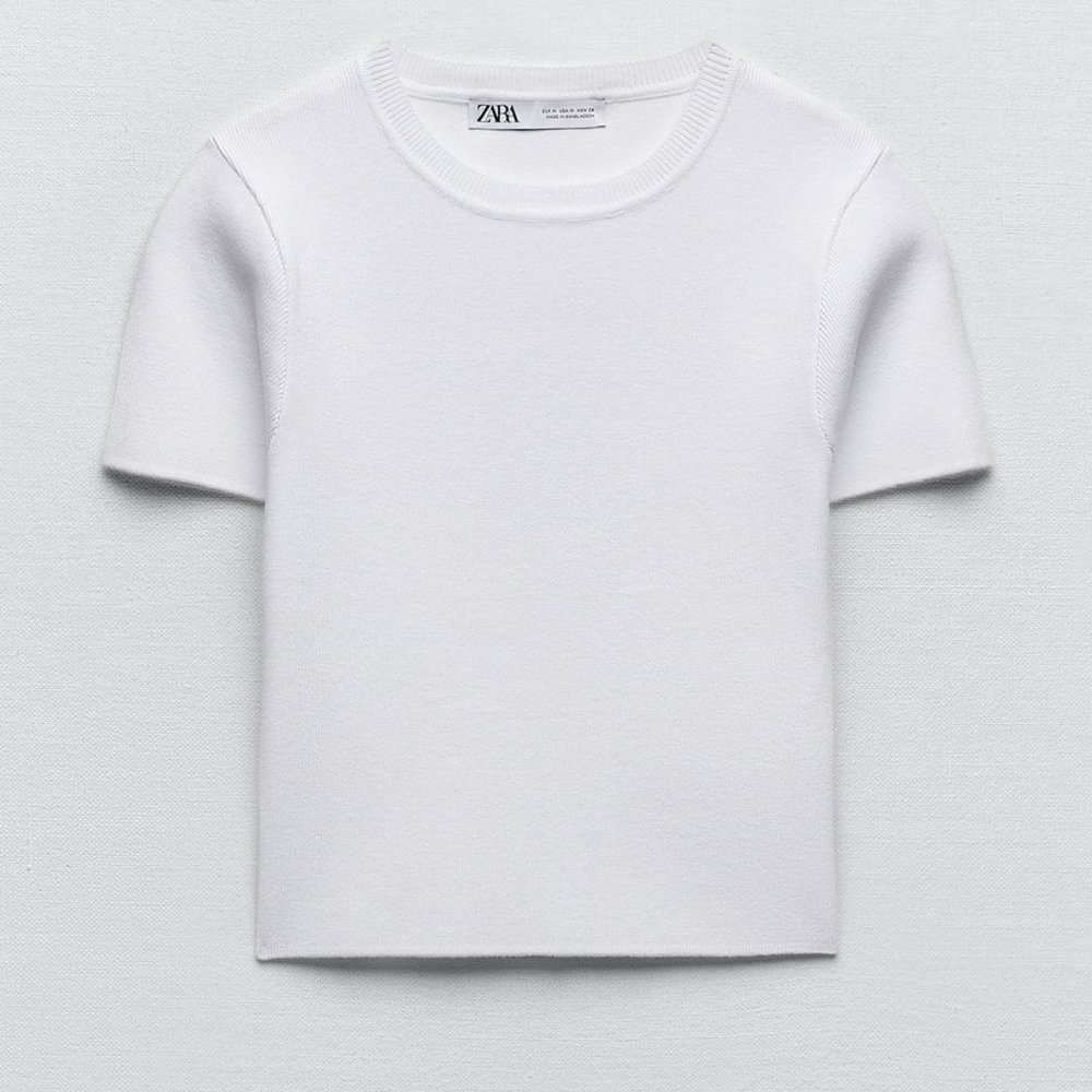 Zara Basic Cropped Knit Top in White Size Medium